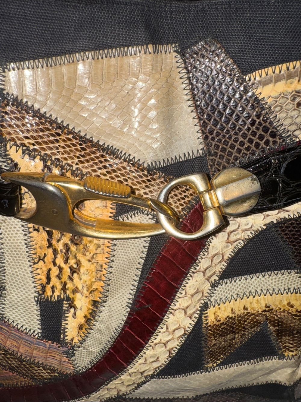 Vintage Bags By Varon Patchwork Exotic Leather Snakeskin Tote Shoulder Bag - Picture 3 of 12